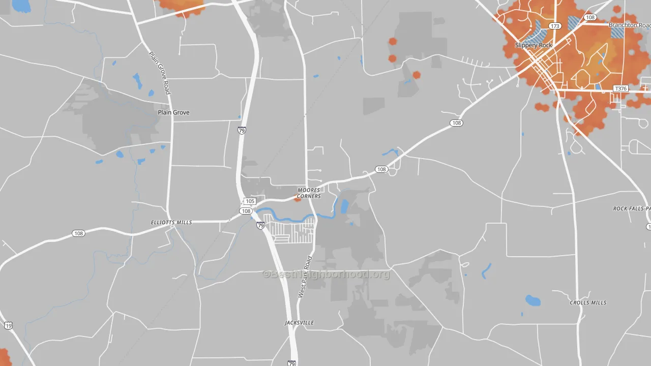 Bike Grade map of Moores Corners, PA