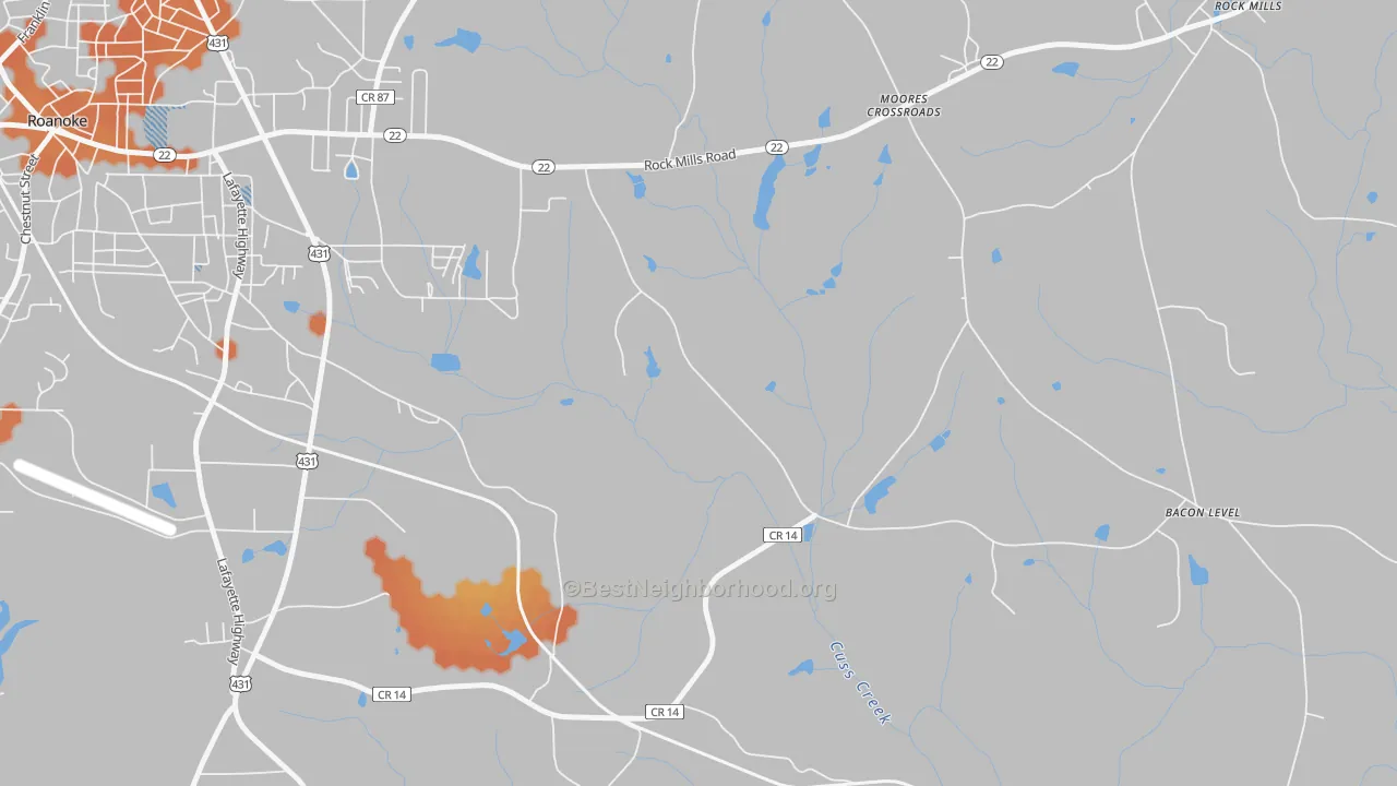 Bike Grade map of Moores Crossroads, AL