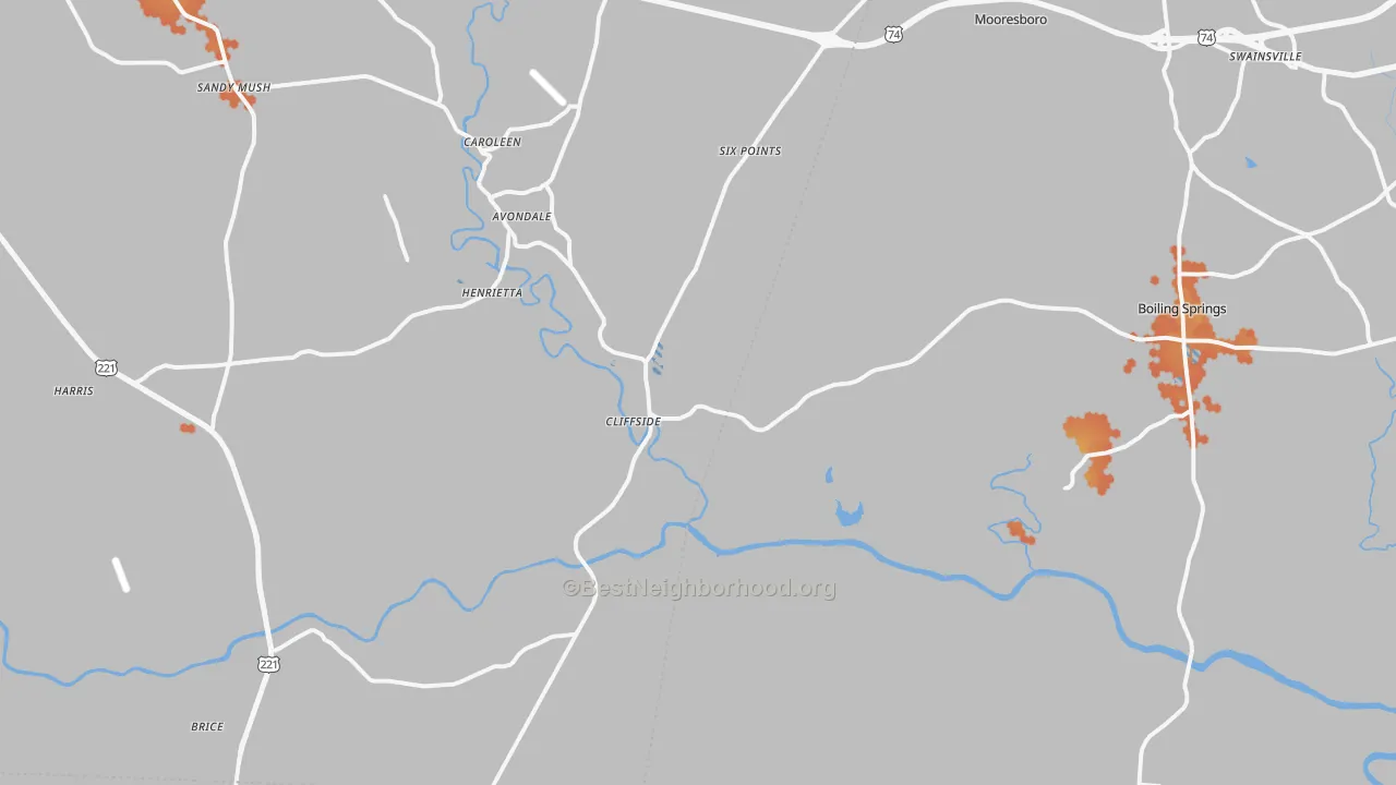 Bike Grade map of Mooresboro, NC
