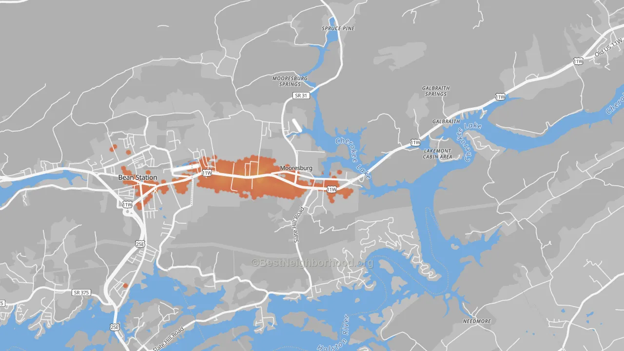 Bike Grade map of Mooresburg, TN