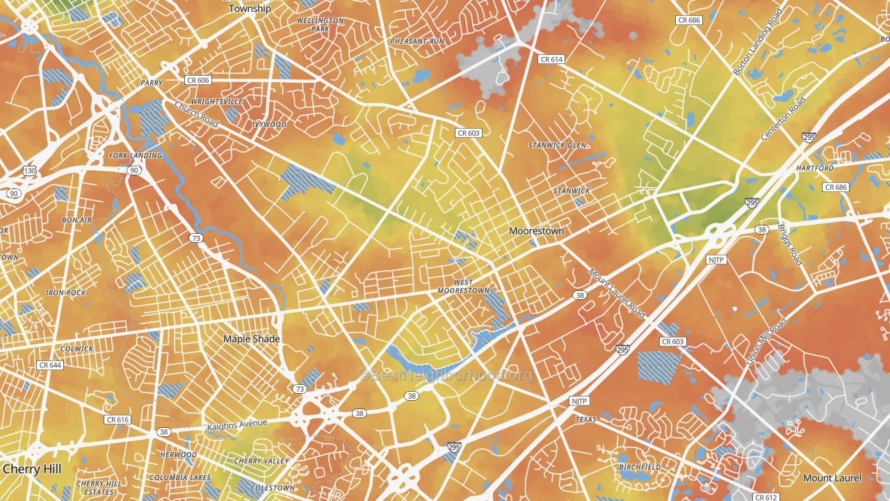 Bike Grade map of Moorestown-Lenola, NJ