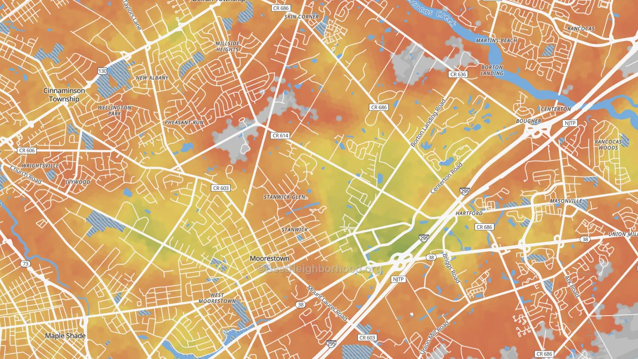 Bike Grade map of Moorestown, NJ
