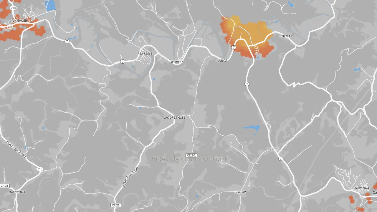 Bike Grade map of Mooresville, WV