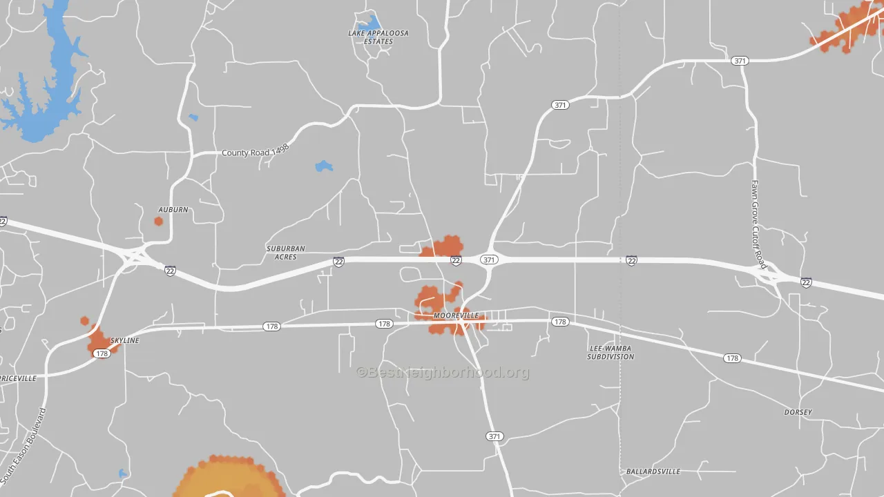 Bike Grade map of Mooreville, MS