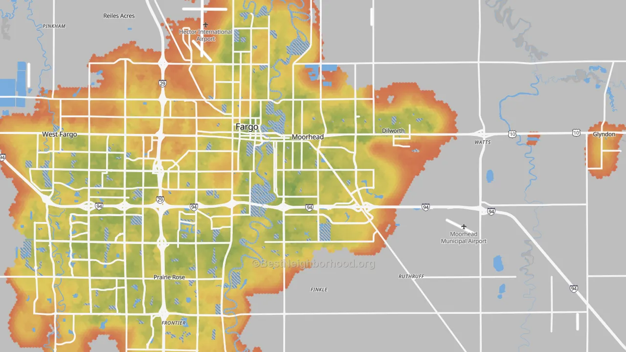 Bike Grade map of Moorhead, MN