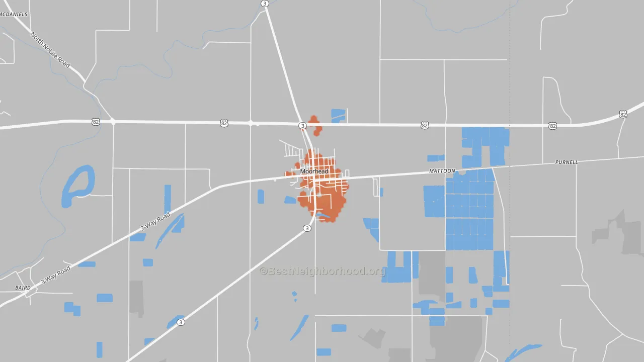 Bike Grade map of Moorhead, MS