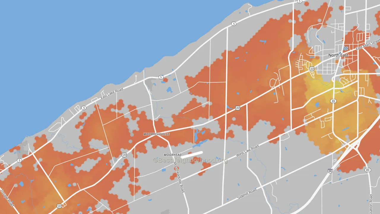 Bike Grade map of Moorheadville, PA