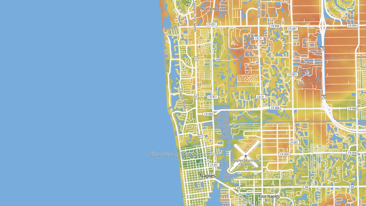 Bike Grade map of Moorings-Coquina Sands, Naples, FL