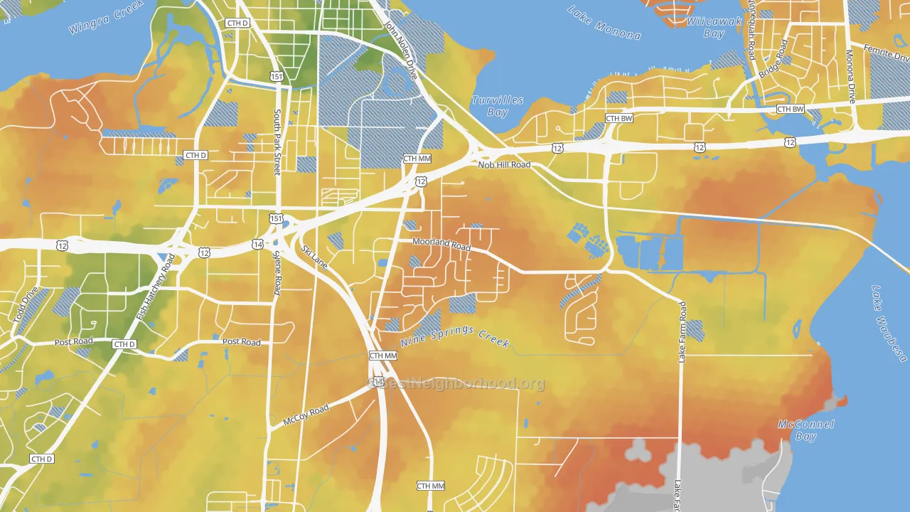 Bike Grade map of Moorland-Rimrock, Madison, WI