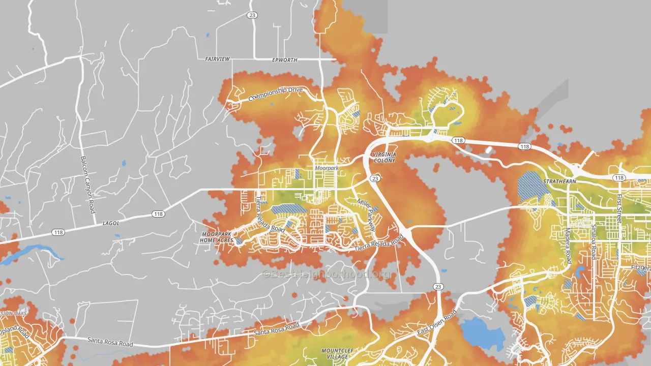 Bike Grade map of Moorpark, CA