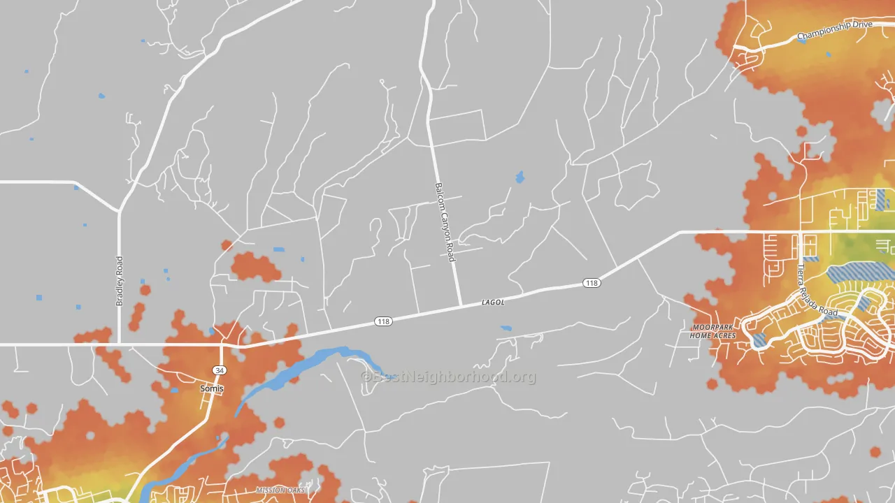 Bike Grade map of Moorpark Home Acres, CA
