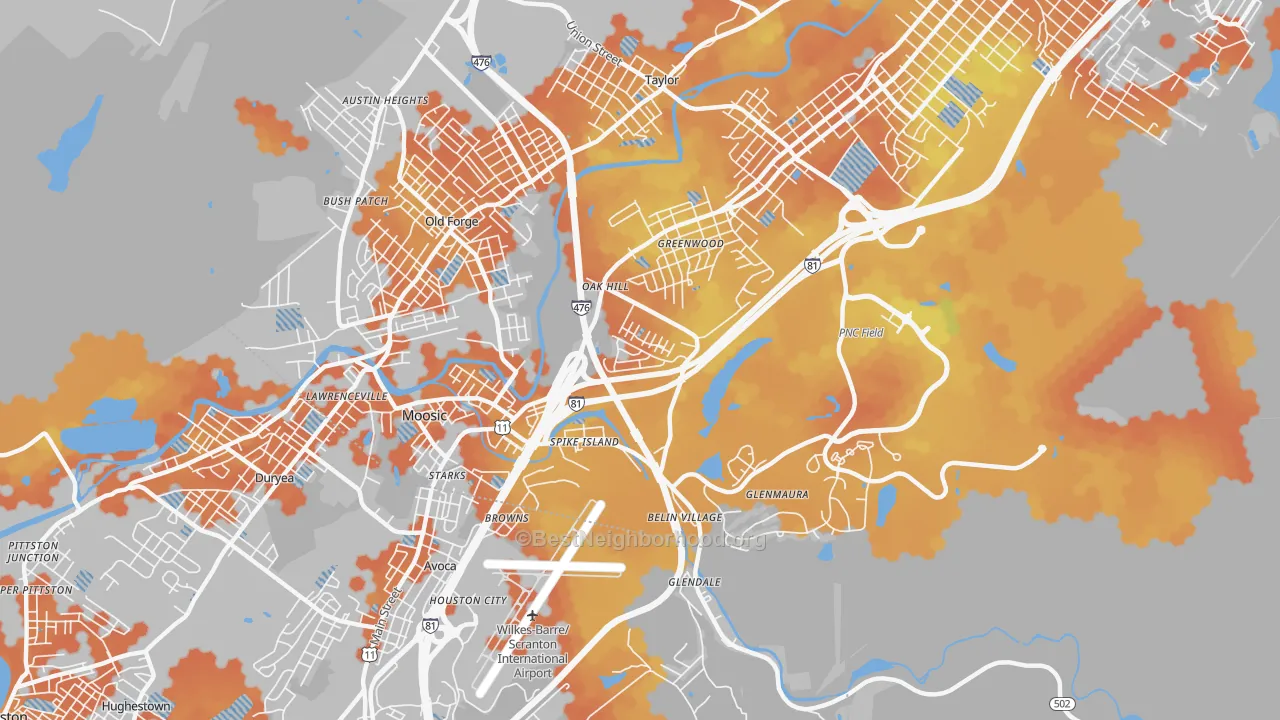 Bike Grade map of Moosic, PA