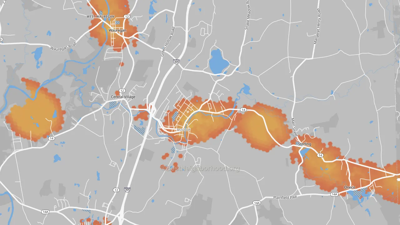 Bike Grade map of Moosup, CT