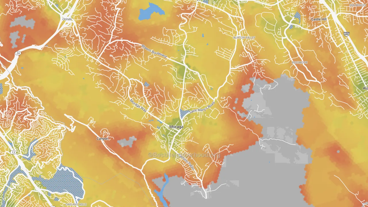 Bike Grade map of Moraga, CA