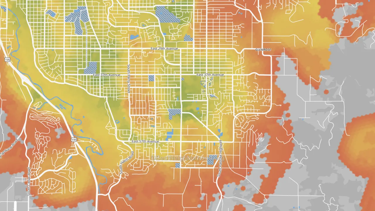 Bike Grade map of Moran Prairie, Spokane, WA