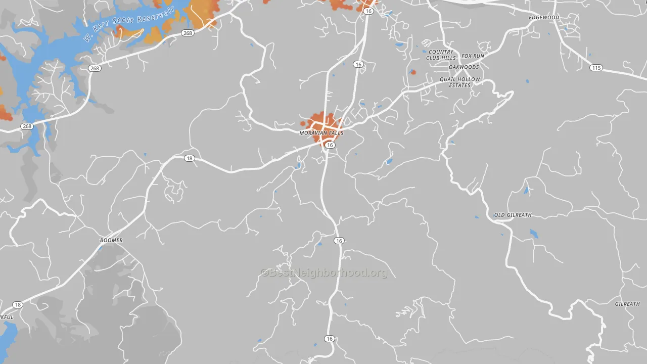 Bike Grade map of Moravian Falls, NC