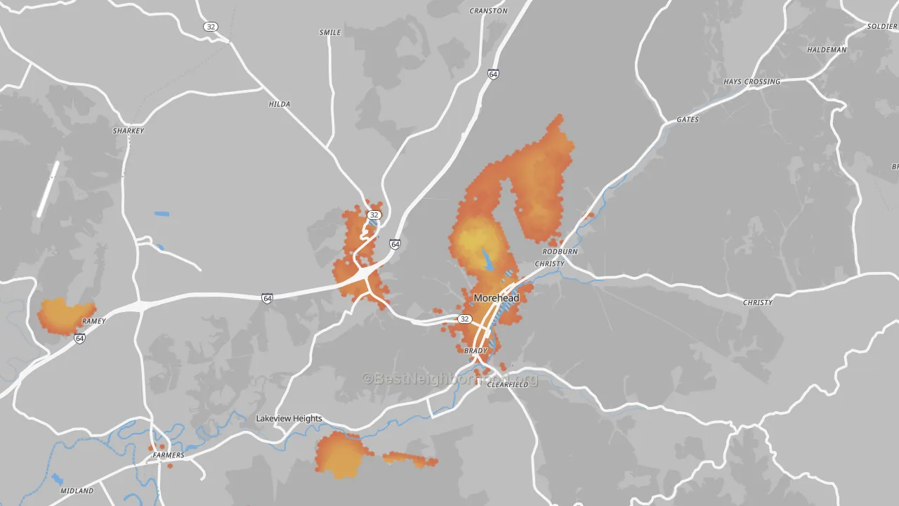 Bike Grade map of Morehead, KY