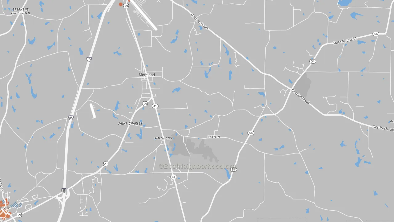 Bike Grade map of Moreland, GA