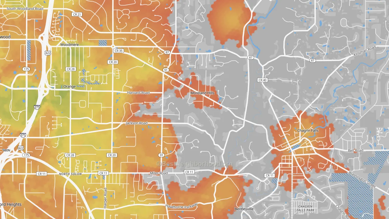 Bike Grade map of Moreland Hills, OH