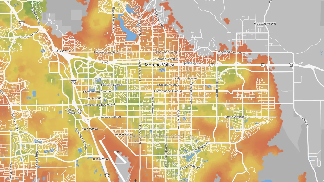 Bike Grade map of Moreno Valley, CA