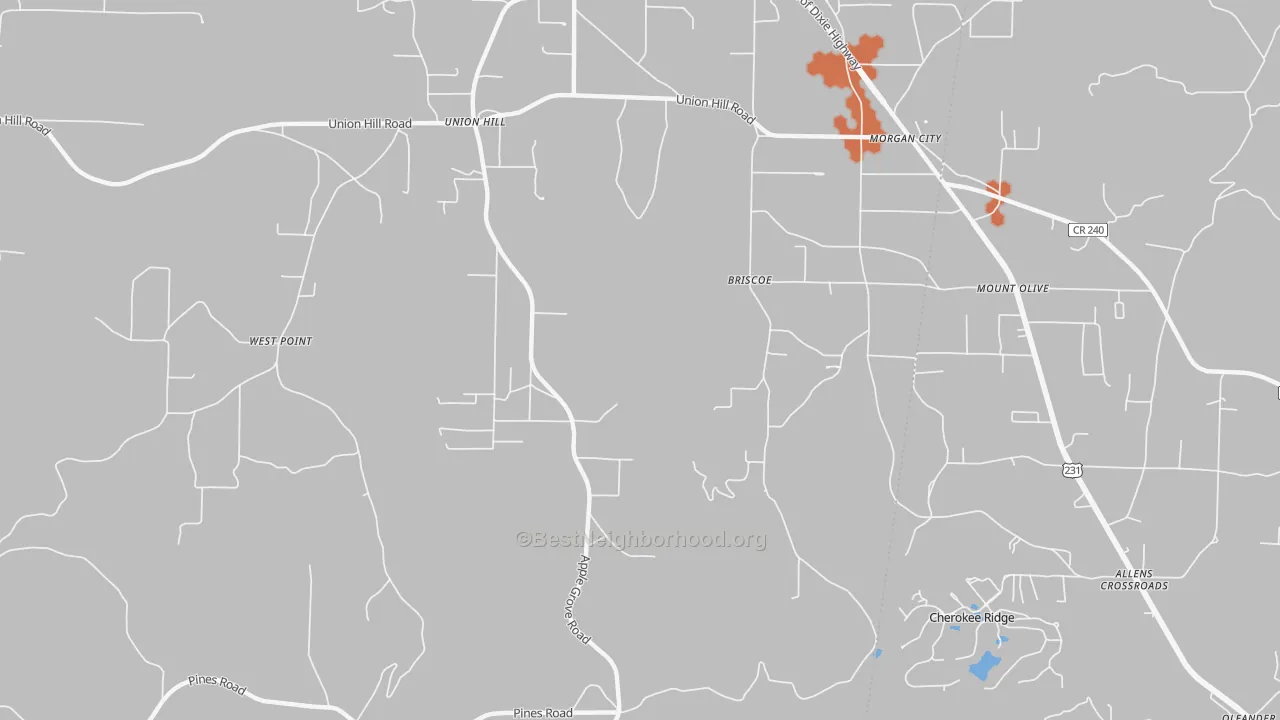 Bike Grade map of Morgan City, AL