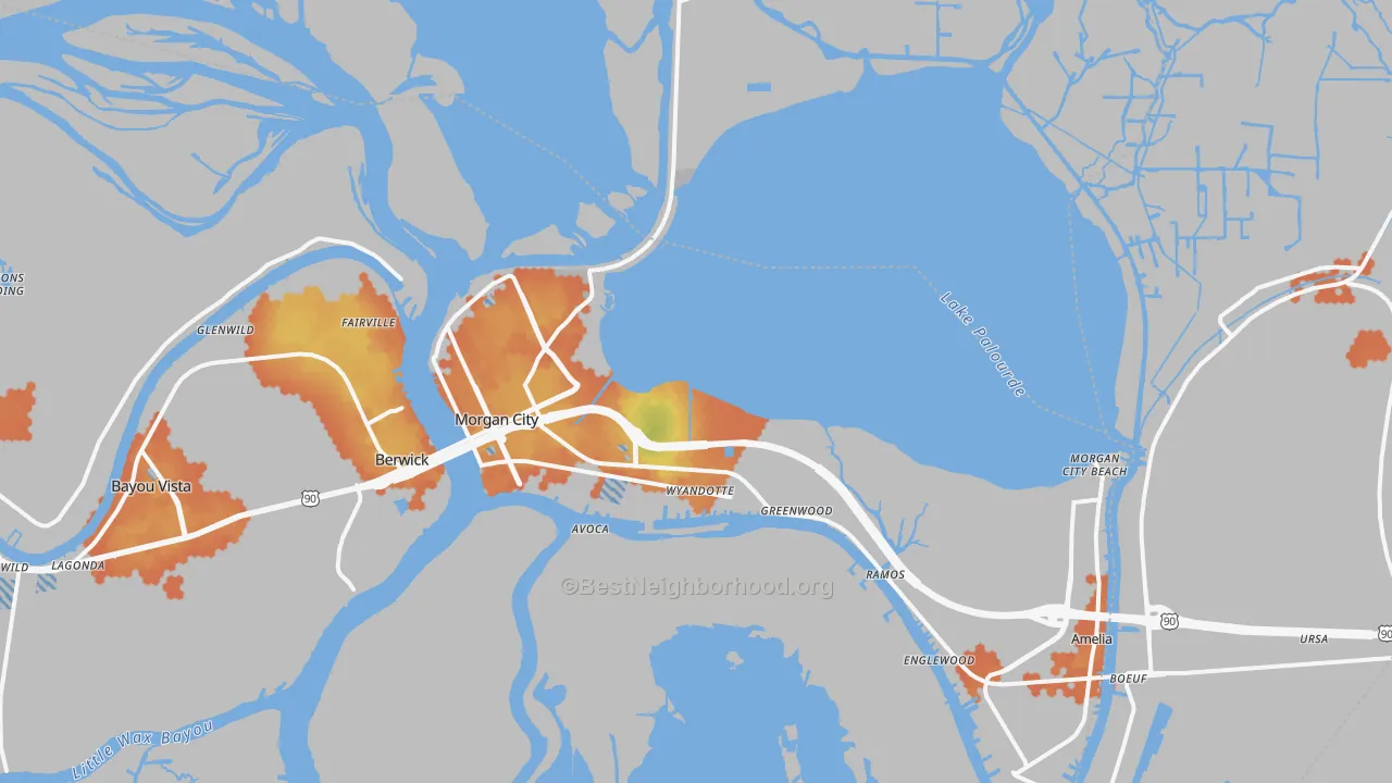 Bike Grade map of Morgan City, LA