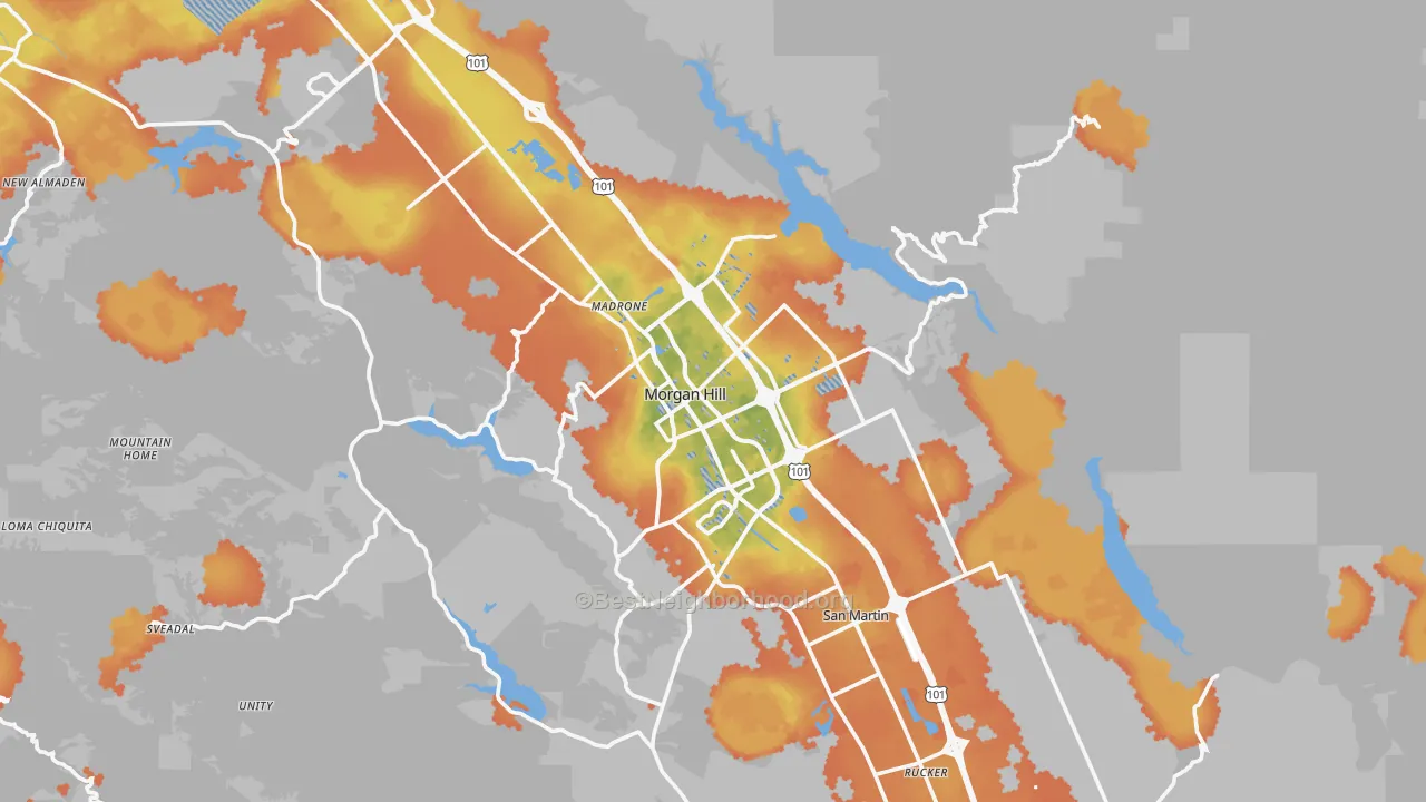 Bike Grade map of Morgan Hill, CA
