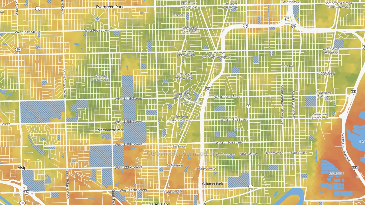 Bike Grade map of Morgan Park, Chicago, IL