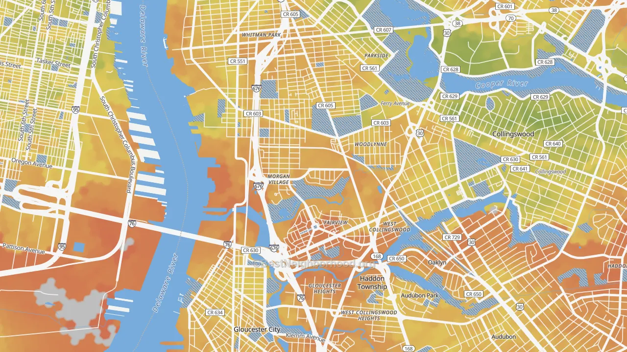 Bike Grade map of Morgan Village, Camden, NJ