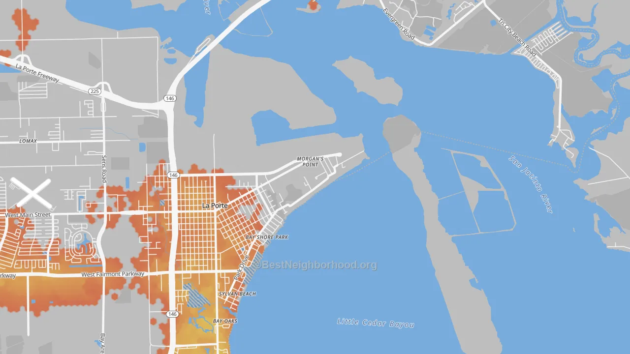 Bike Grade map of Morgans Point, TX