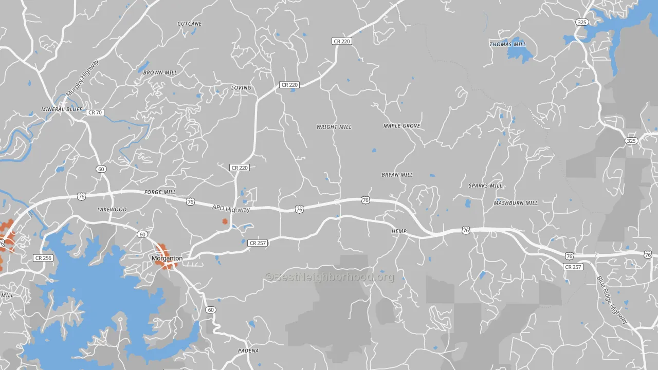 Bike Grade map of Morganton, GA