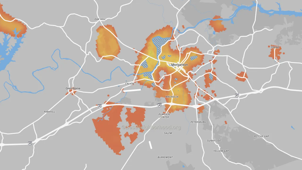 Bike Grade map of Morganton, NC
