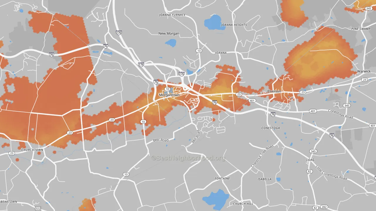Bike Grade map of Morgantown, PA