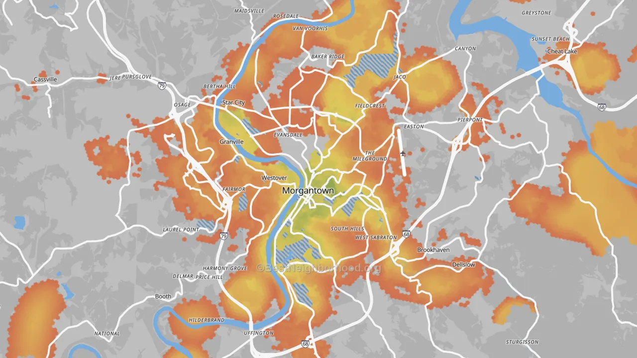 Bike Grade map of Morgantown, WV