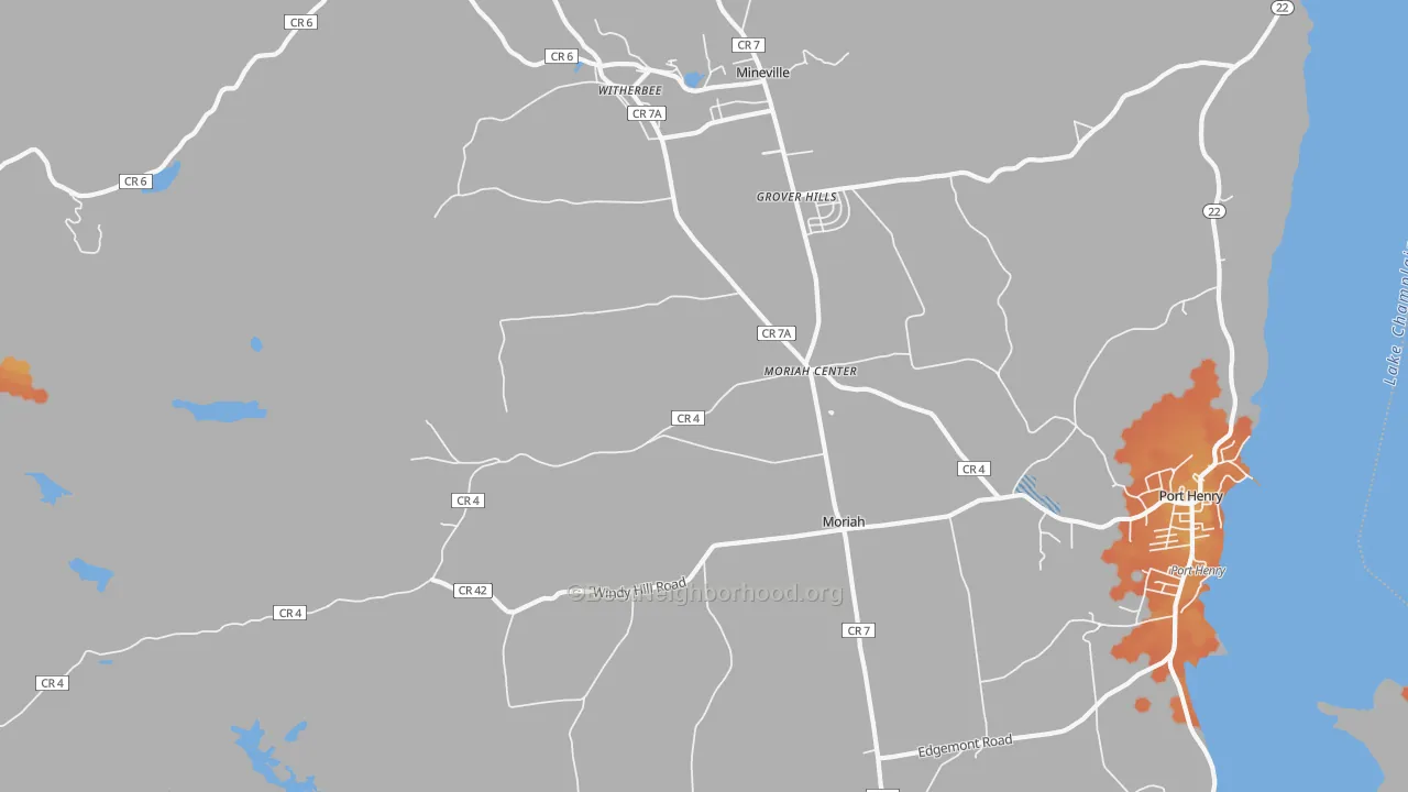 Bike Grade map of Moriah Center, NY