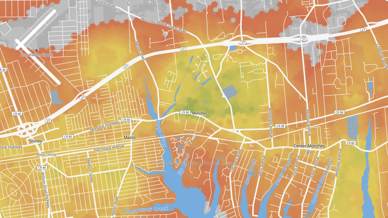 Bike Grade map of Moriches, NY