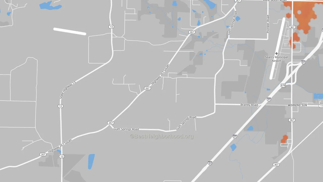 Bike Grade map of Morning Sun, AR