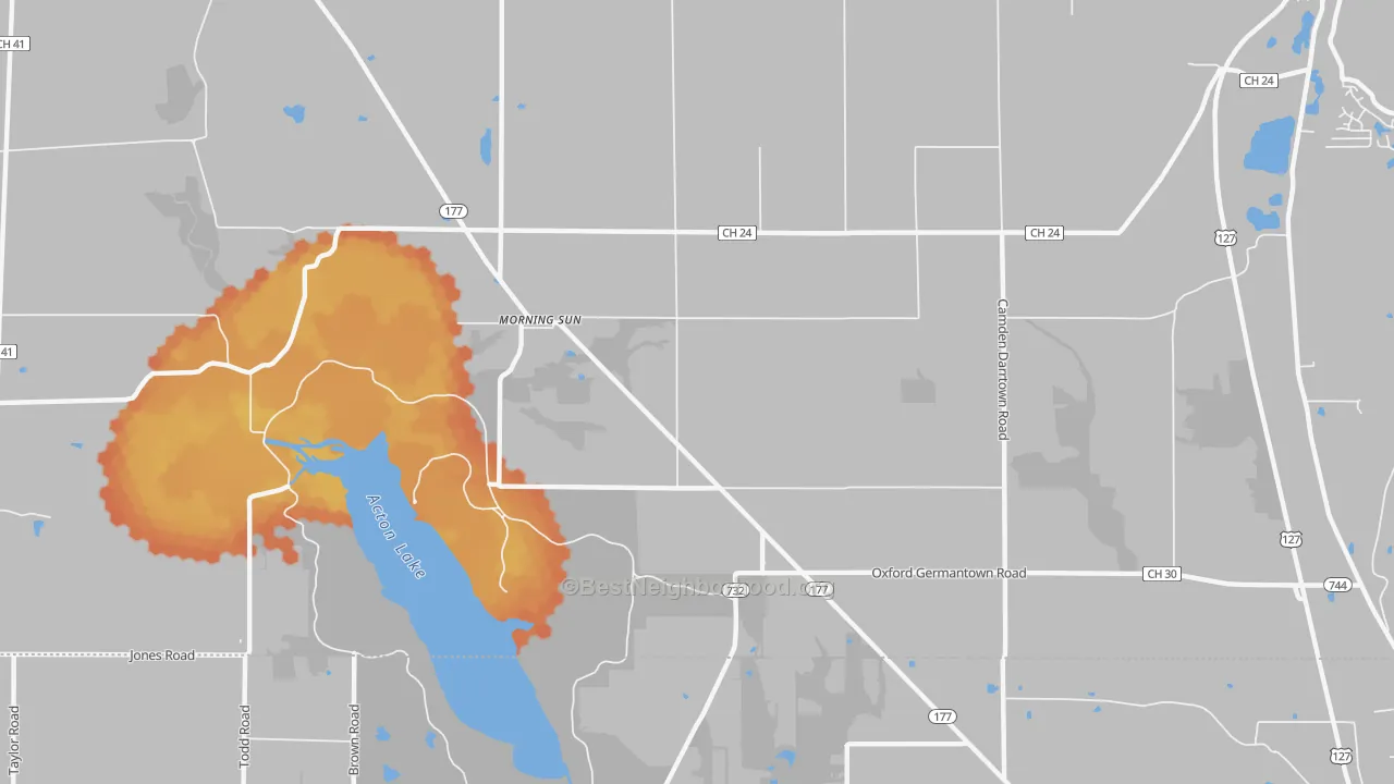 Bike Grade map of Morning Sun, OH