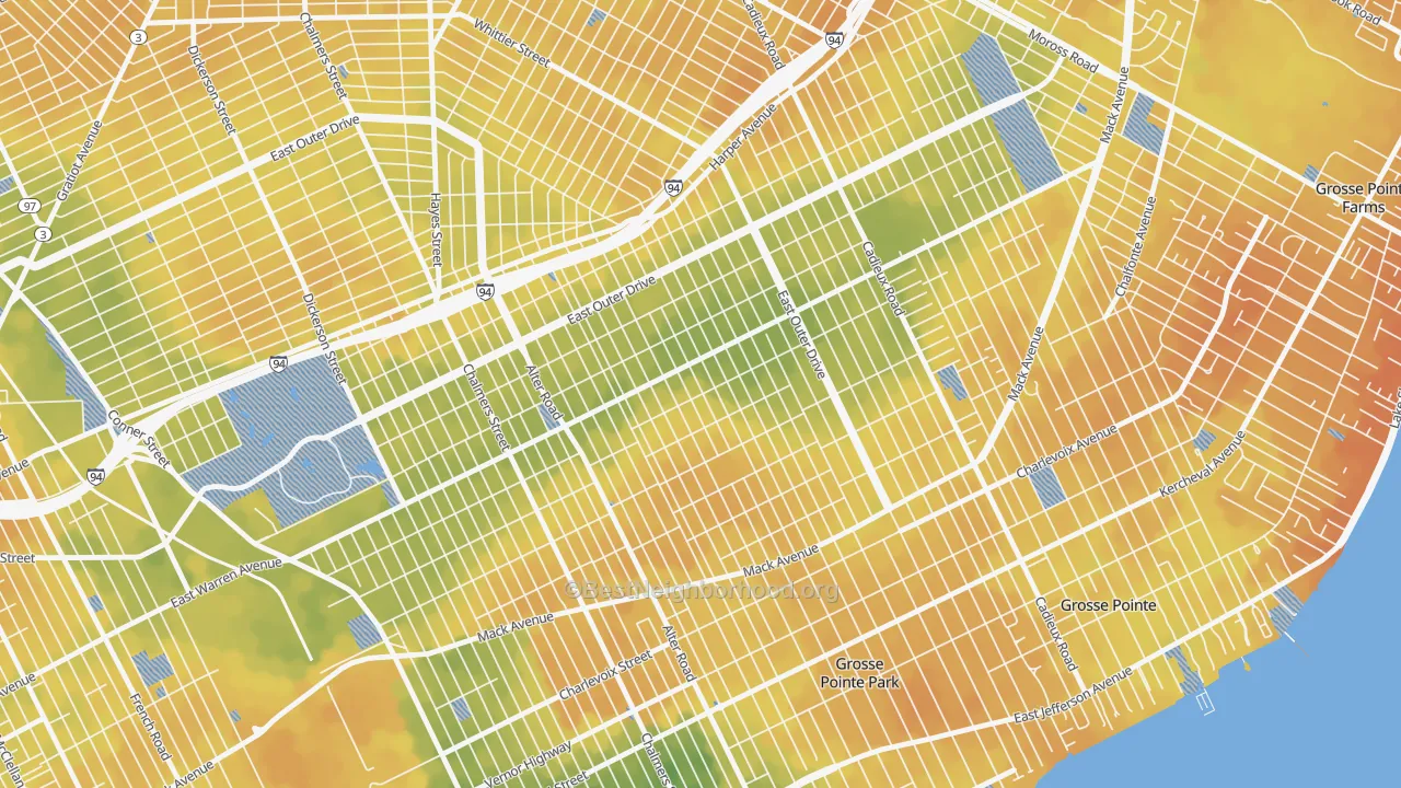 Bike Grade map of Morningside, Detroit, MI