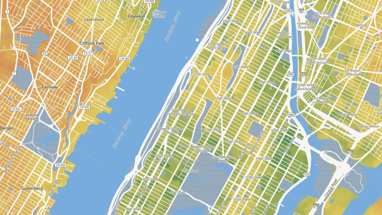 Bike Grade map of Morningside Heights, Manhattan, NY