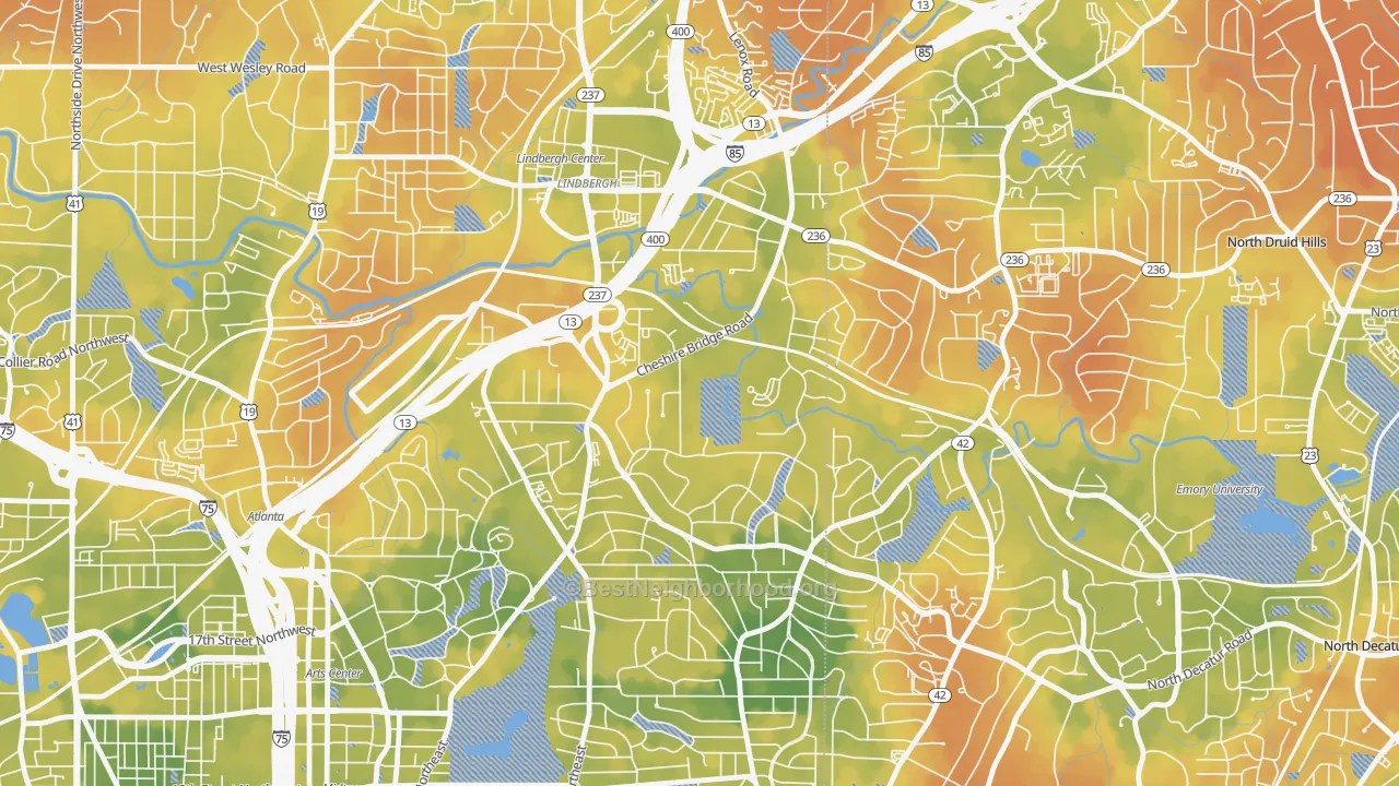 Bike Grade map of Morningside-Lenox Park, Atlanta, GA