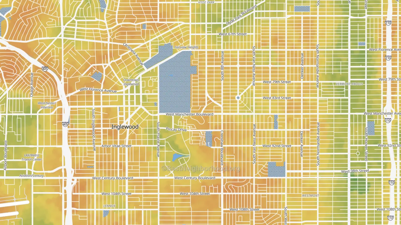 Bike Grade map of Morningside Park, Inglewood, CA