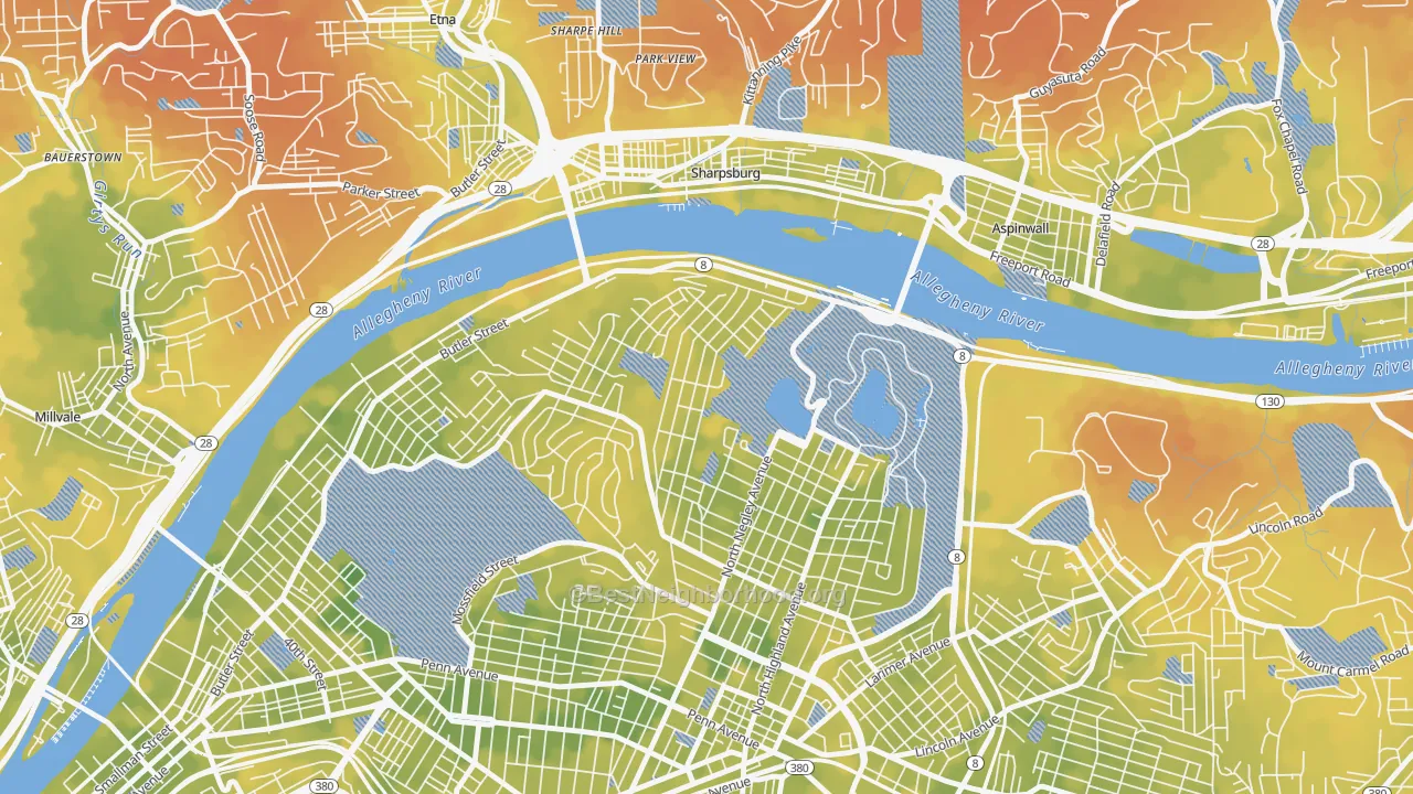 Bike Grade map of Morningside, Pittsburgh, PA
