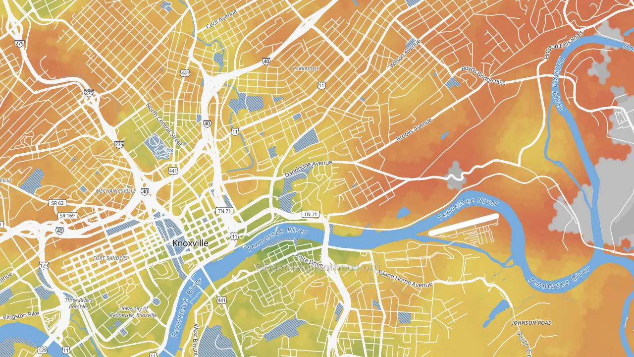Bike Grade map of Mornngside, Knoxville, TN
