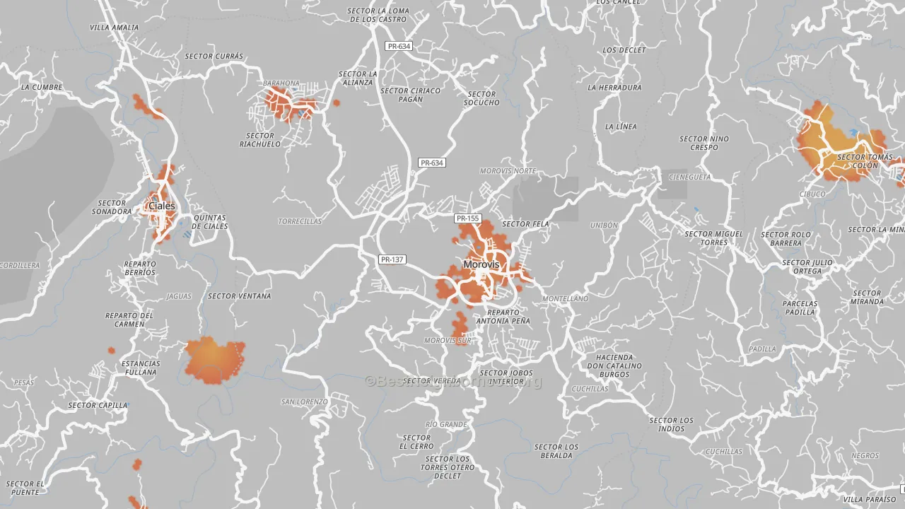 Bike Grade map of Morovis Municipio, PR