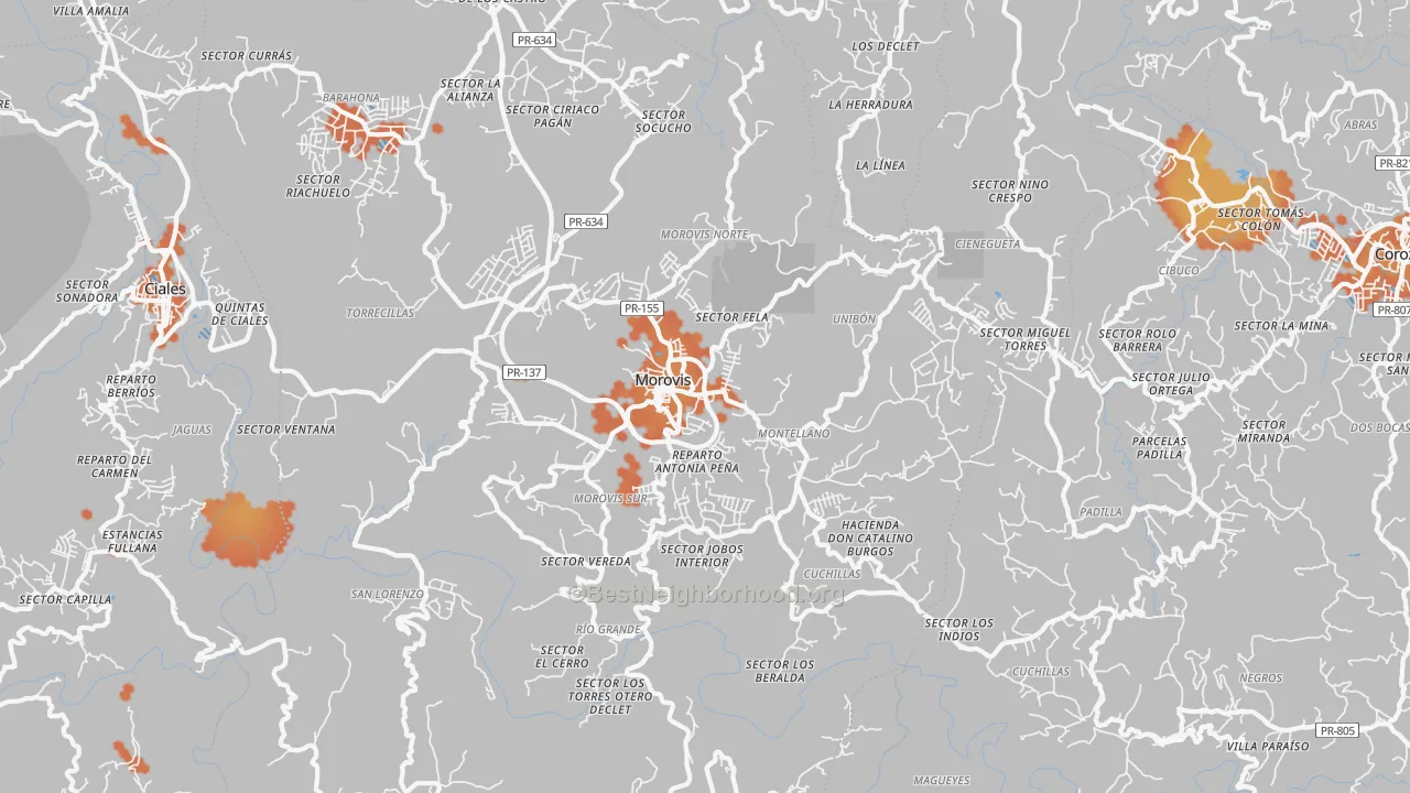 Bike Grade map of Morovis, PR