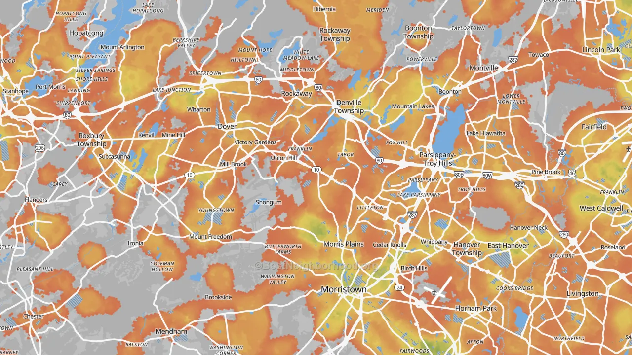 Bike Grade map of Morris County, NJ