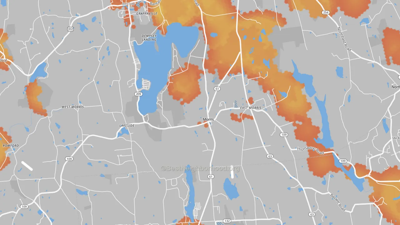 Bike Grade map of Morris, CT