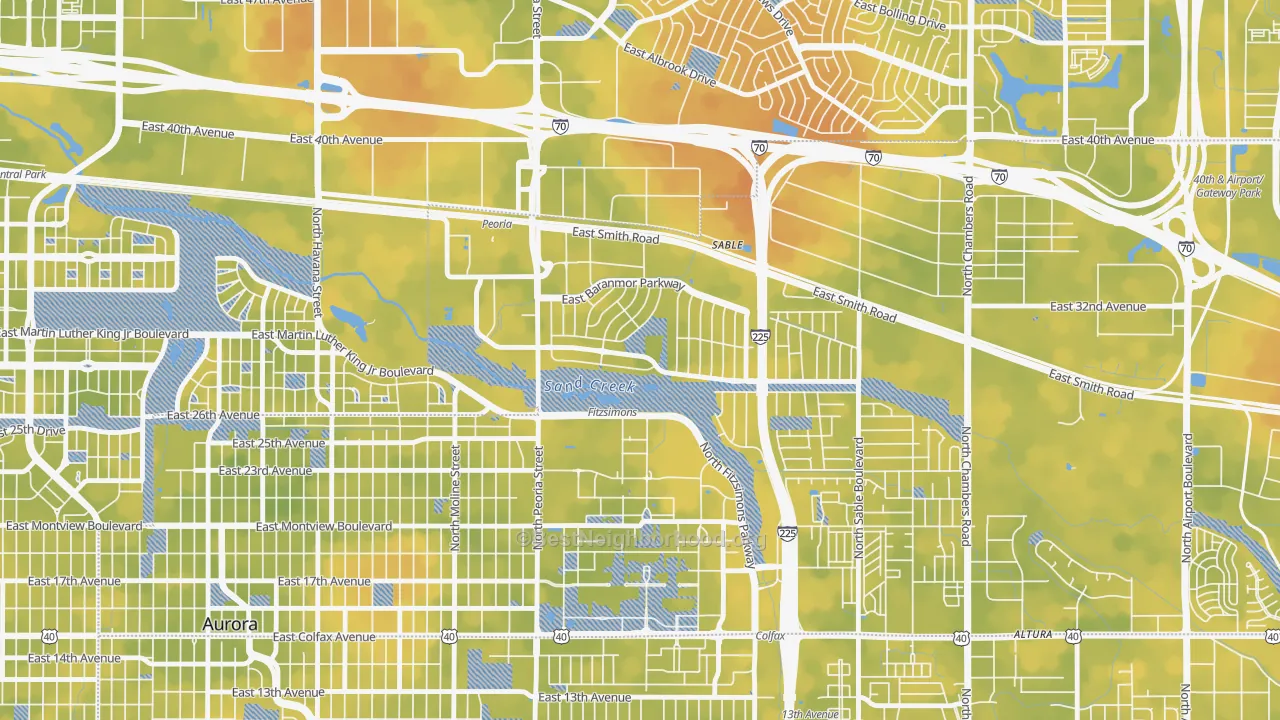 Bike Grade map of Morris Heights, Aurora, CO