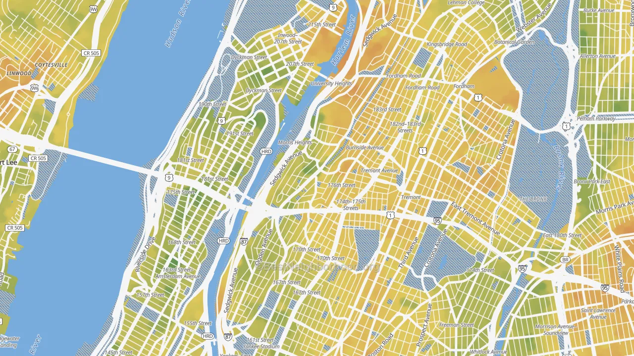 Bike Grade map of Morris Heights, Bronx, NY